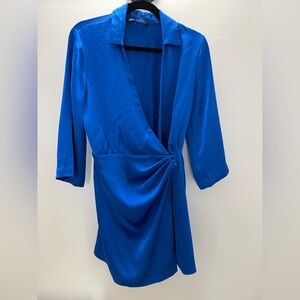 Zara Blue Wrap Dress with Notched Collar
